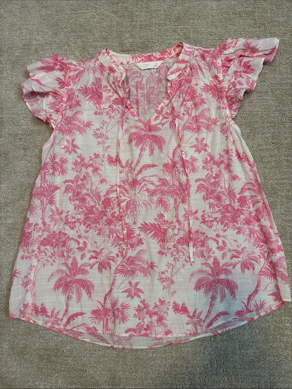 Lauren Conrad Pink White Tropical Top Womens Medium Spring Summer Beach Costal